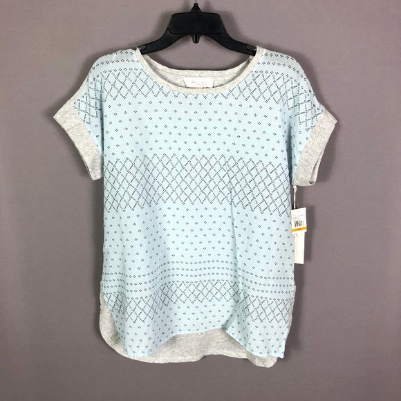 TWO By VINCE CAMUTO Light Blue Gray Short Sleeve Cotton Blend Top Size Small - Picture 1 of 7